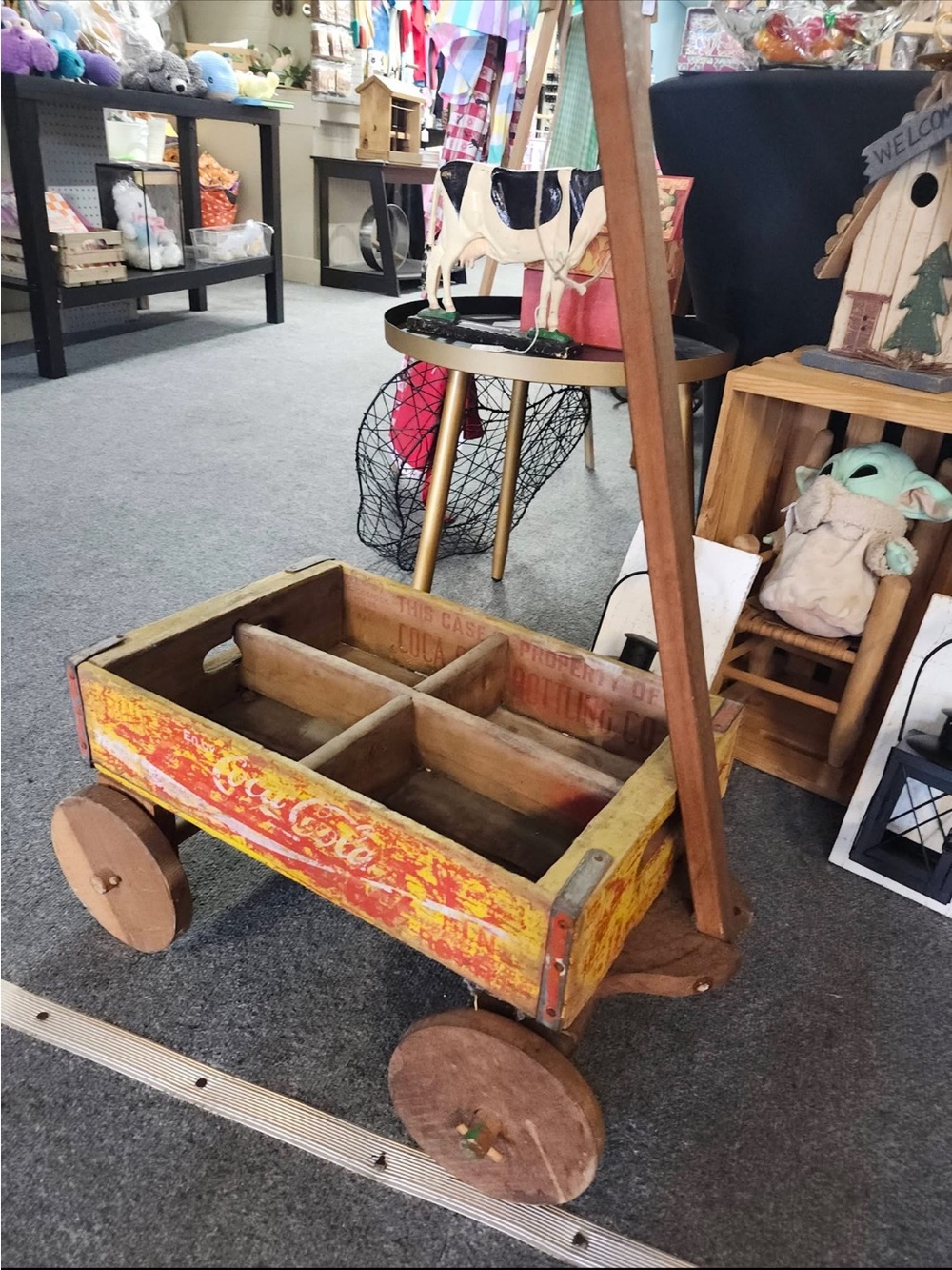 Coca Cola Red and Yellow Wooden Pull Wagon